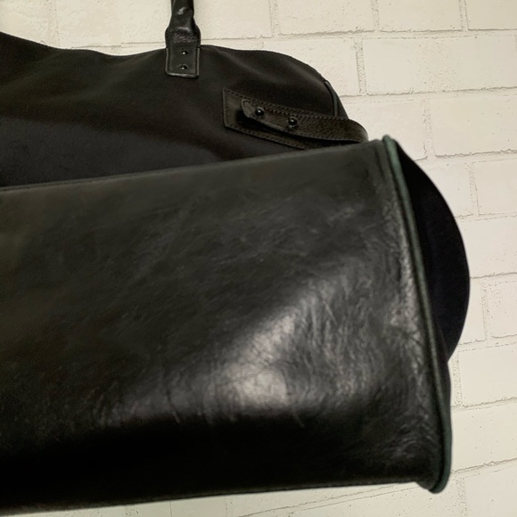 Club Monaco Black Leather Nylon Tote Travel Bag - Picture 5 of 8